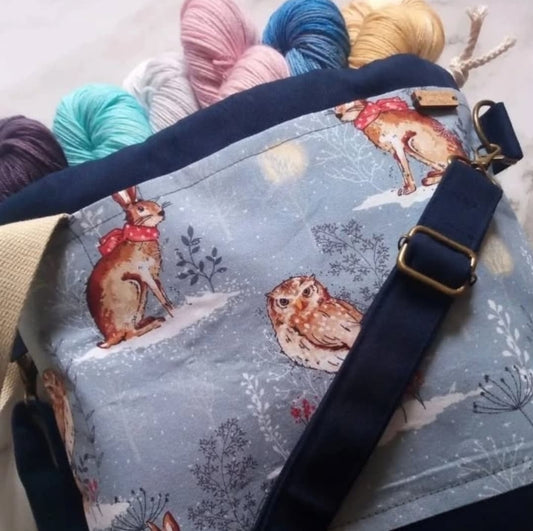 Winter owl ~ drawstring ~ project bag ~ adjustable ~ image 0