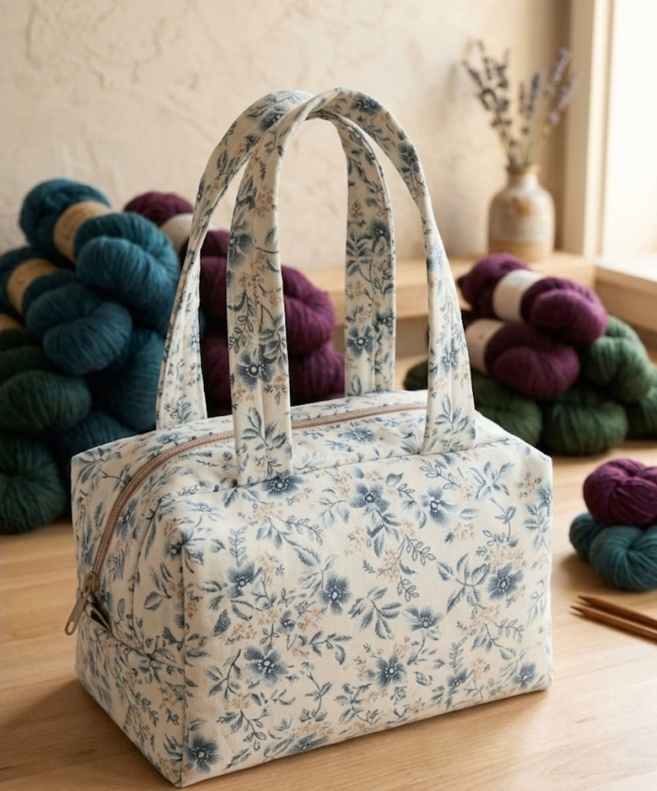 Floral ~ Bronte box bag ~ Knitting and crochet project bag