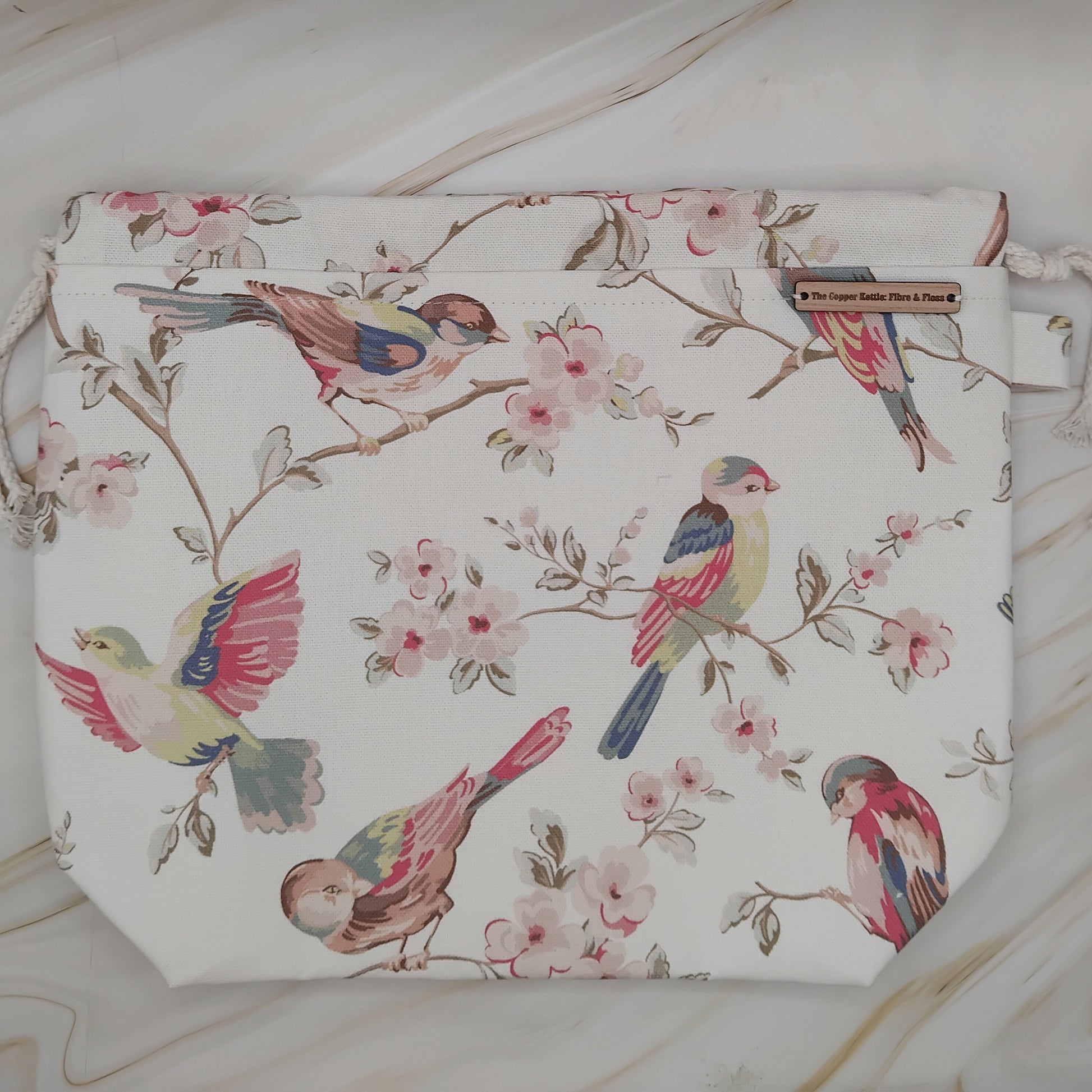 Vintage birds ~ Cath Kidson ~ Drawstring ~ Knitting and crochet project bag  image 1