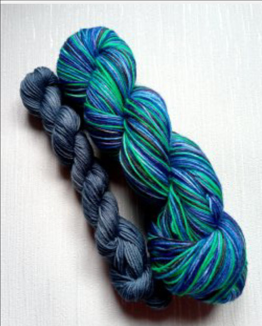 Deep Waters handdyed yarn. Self striping Sockset.  image 0
