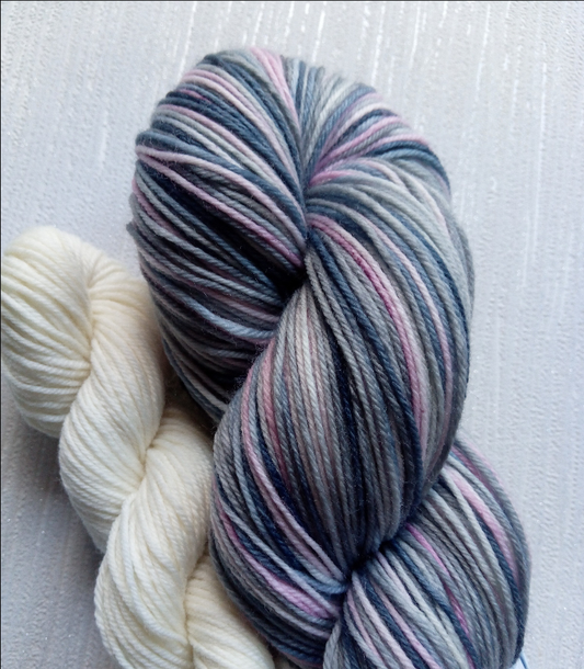 Snow Princess  handdyed yarn. Self striping Sockset.  image 0