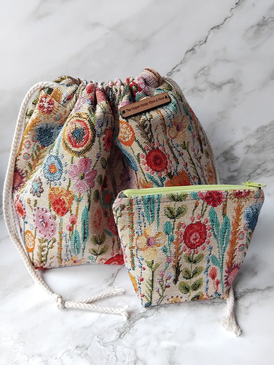 Ready to ship ~ Drawstring ~ Knitting and crochet project bag