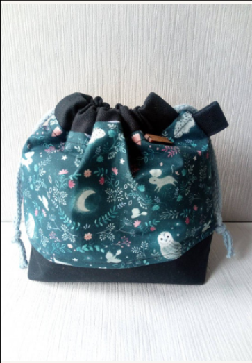 Canvas and Fabric Woodland Floral Drawstring Knitting bag.  image 0