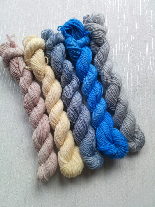  Handdyed to Order: Coastal waters handdyed mini skeins of yarn.  image 0